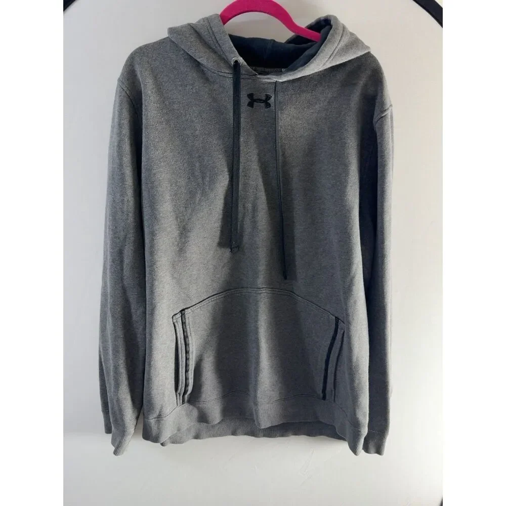 Under Armour Gray Pullover Hoodie Black Logo Hoodie